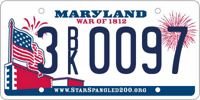 MD license plate 3BK0097