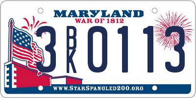 MD license plate 3BK0113