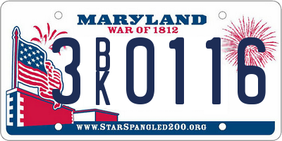 MD license plate 3BK0116