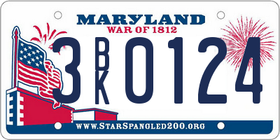 MD license plate 3BK0124