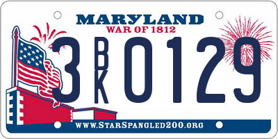 MD license plate 3BK0129