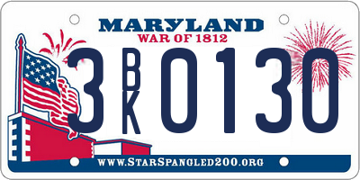 MD license plate 3BK0130
