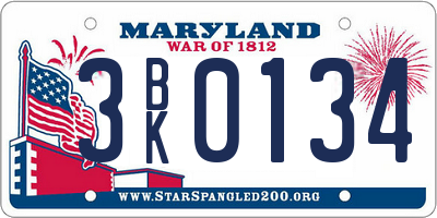 MD license plate 3BK0134