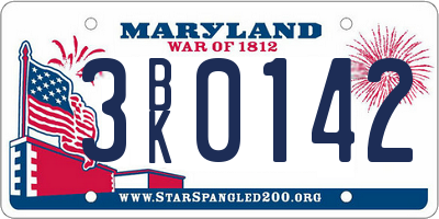 MD license plate 3BK0142
