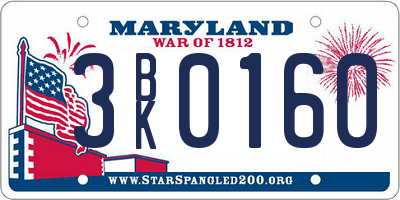 MD license plate 3BK0160