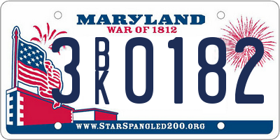 MD license plate 3BK0182