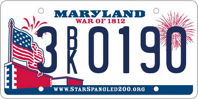 MD license plate 3BK0190