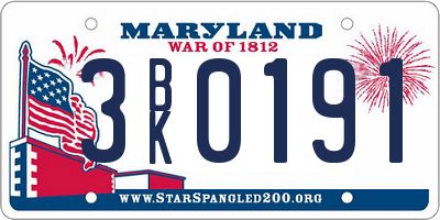 MD license plate 3BK0191