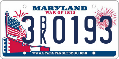 MD license plate 3BK0193