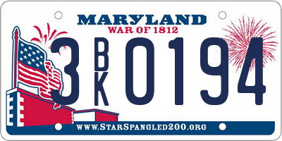 MD license plate 3BK0194