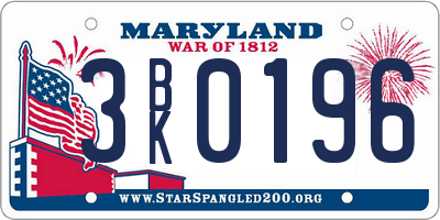 MD license plate 3BK0196