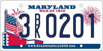 MD license plate 3BK0201