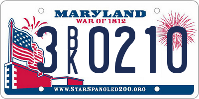MD license plate 3BK0210