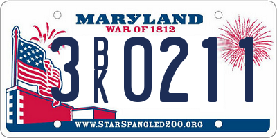 MD license plate 3BK0211