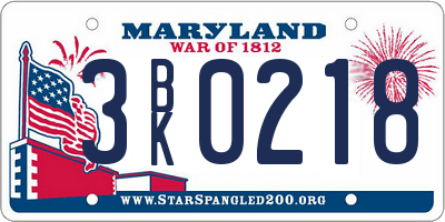 MD license plate 3BK0218
