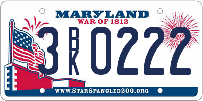 MD license plate 3BK0222