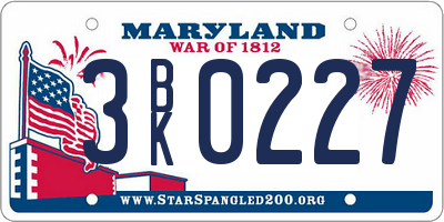 MD license plate 3BK0227