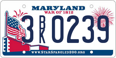 MD license plate 3BK0239