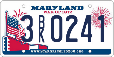 MD license plate 3BK0241