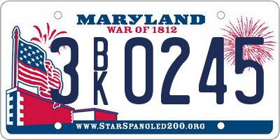 MD license plate 3BK0245