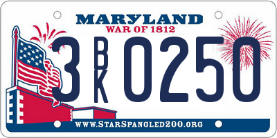 MD license plate 3BK0250