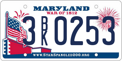 MD license plate 3BK0253