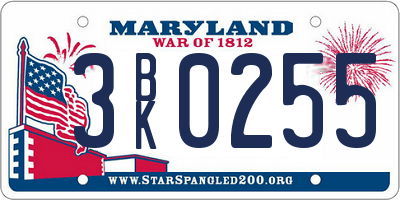 MD license plate 3BK0255