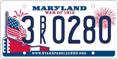 MD license plate 3BK0280