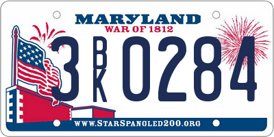 MD license plate 3BK0284