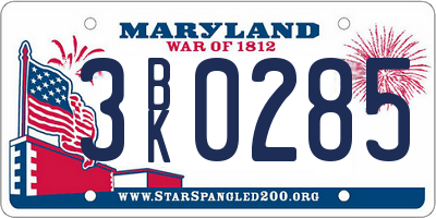 MD license plate 3BK0285
