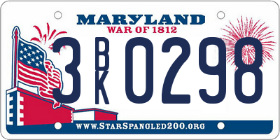 MD license plate 3BK0298