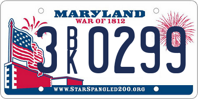 MD license plate 3BK0299