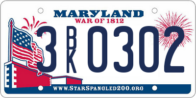 MD license plate 3BK0302