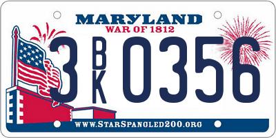 MD license plate 3BK0356