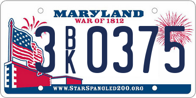 MD license plate 3BK0375