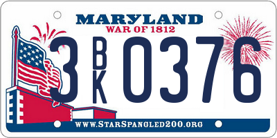 MD license plate 3BK0376