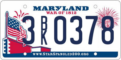 MD license plate 3BK0378