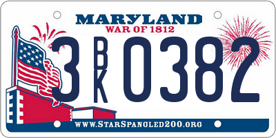 MD license plate 3BK0382