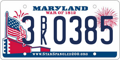 MD license plate 3BK0385