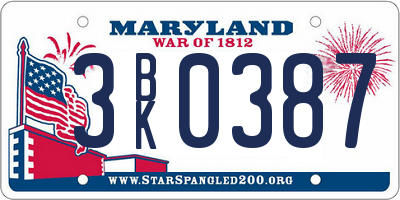 MD license plate 3BK0387