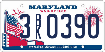 MD license plate 3BK0390