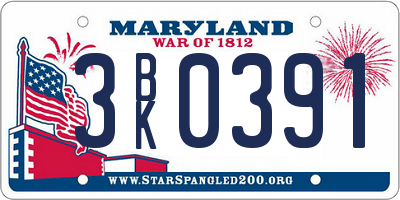 MD license plate 3BK0391