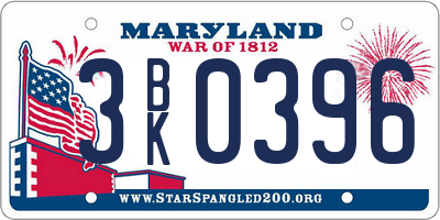 MD license plate 3BK0396