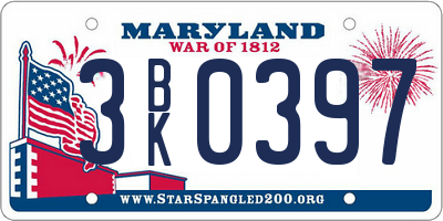 MD license plate 3BK0397