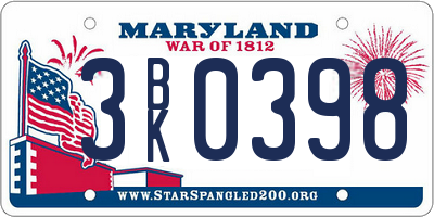 MD license plate 3BK0398