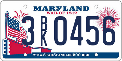 MD license plate 3BK0456
