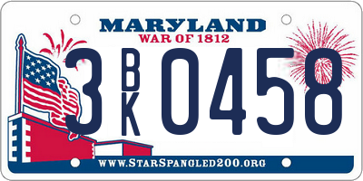 MD license plate 3BK0458