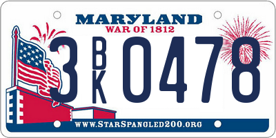 MD license plate 3BK0478