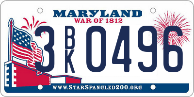 MD license plate 3BK0496