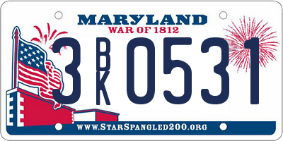 MD license plate 3BK0531